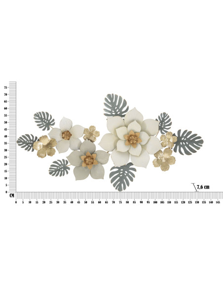Décoration murale design chic Fleurs Métal Blanc Doré Vert Moty 134 cm 