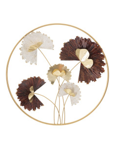 Décoration murale design chic Fleurs Métal Doré Beige Marron rouille Reddy 61 cm 