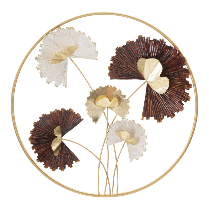 Décoration murale design chic Fleurs Métal Doré Beige Marron rouille Reddy 61 cm 