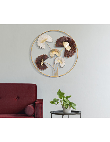 Décoration murale design chic Fleurs Métal Doré Beige Marron rouille Reddy 61 cm 