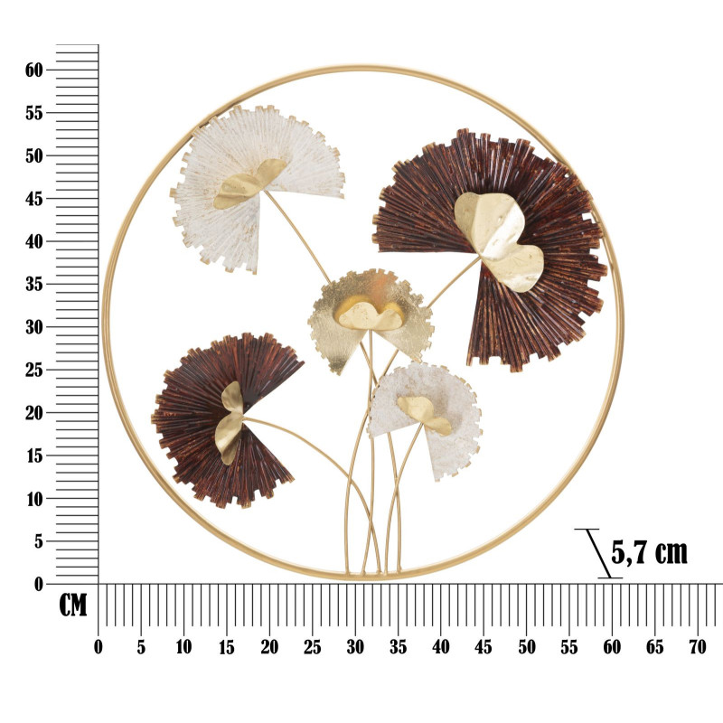 Décoration murale design chic Fleurs Métal Doré Beige Marron rouille Reddy 61 cm 