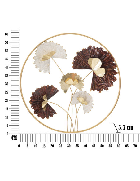 Décoration murale design chic Fleurs Métal Doré Beige Marron rouille Reddy 61 cm 