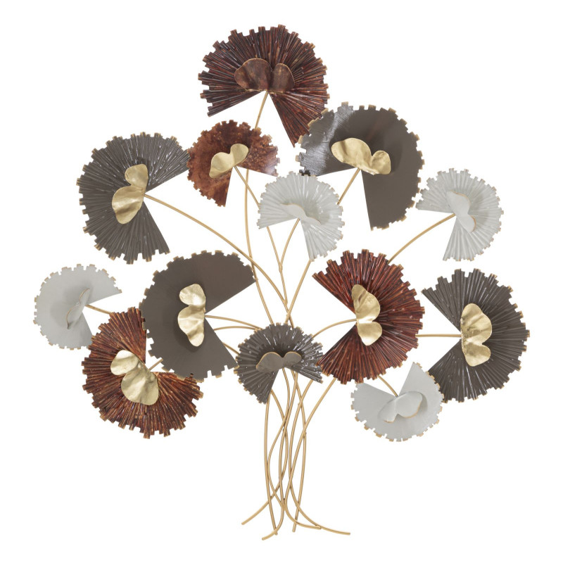 Décoration murale design chic Bouquet Fleurs Métal Doré Taupe Marron rouille Reddy H 80 cm 