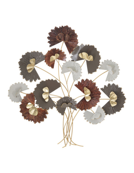 Décoration murale design chic Bouquet Fleurs Métal Doré Taupe Marron rouille Reddy H 80 cm 