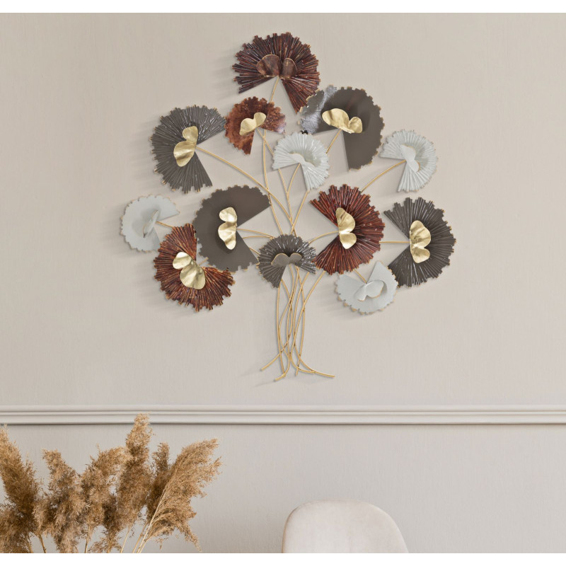 Décoration murale design chic Bouquet Fleurs Métal Doré Taupe Marron rouille Reddy H 80 cm 