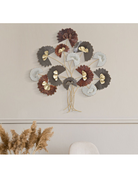 Décoration murale design chic Bouquet Fleurs Métal Doré Taupe Marron rouille Reddy H 80 cm 