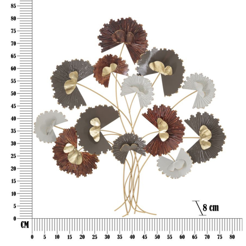 Décoration murale design chic Bouquet Fleurs Métal Doré Taupe Marron rouille Reddy H 80 cm 