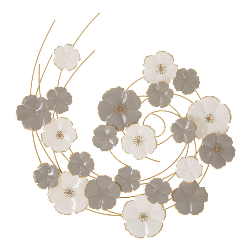 Décoration murale design bohème Fleurs Métal Taupe Blanc Doré Lotly H 67 cm 