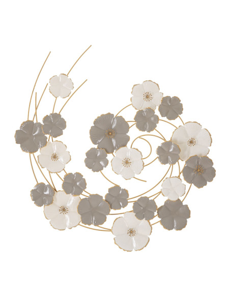 Décoration murale design bohème Fleurs Métal Taupe Blanc Doré Lotly H 67 cm 