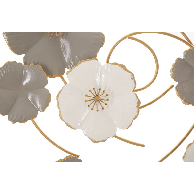 Décoration murale design bohème Fleurs Métal Taupe Blanc Doré Lotly H 67 cm 