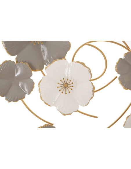 Décoration murale design bohème Fleurs Métal Taupe Blanc Doré Lotly H 67 cm 