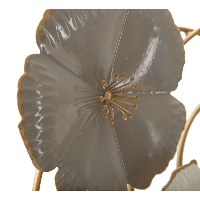 Décoration murale design bohème Fleurs Métal Taupe Blanc Doré Lotly H 67 cm 