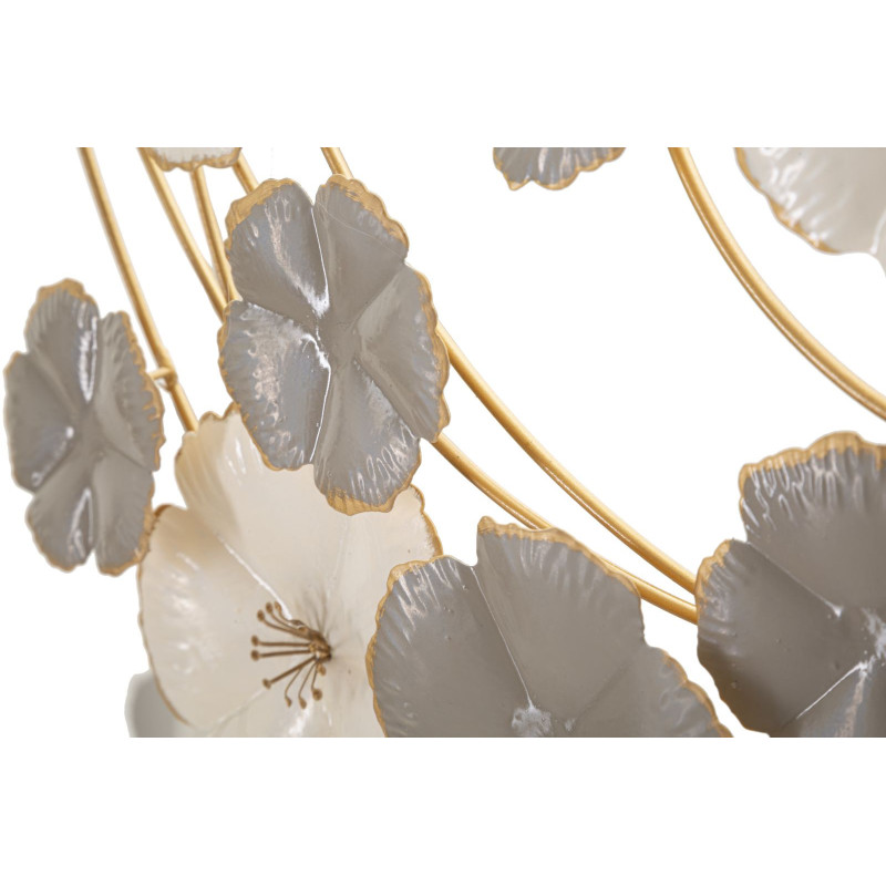 Décoration murale design bohème Fleurs Métal Taupe Blanc Doré Lotly H 67 cm 