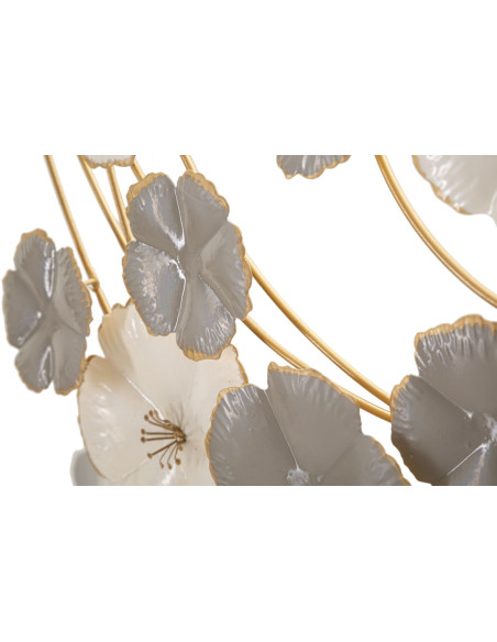 Décoration murale design bohème Fleurs Métal Taupe Blanc Doré Lotly H 67 cm 