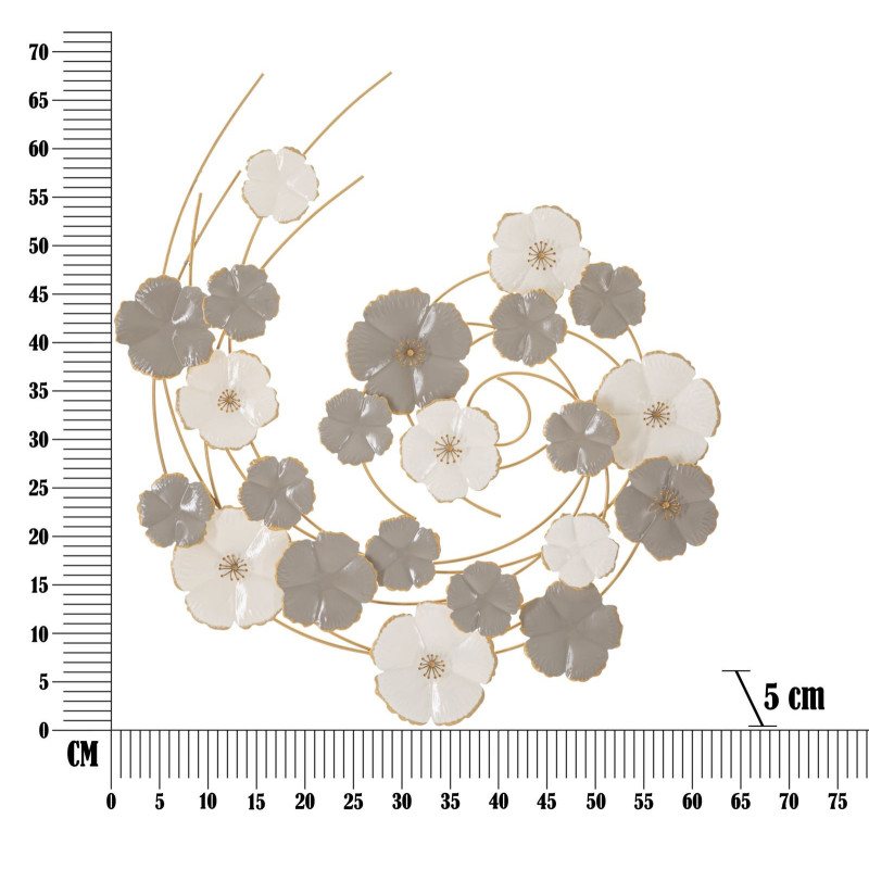 Décoration murale design bohème Fleurs Métal Taupe Blanc Doré Lotly H 67 cm 