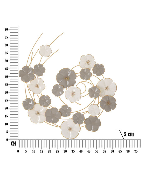 Décoration murale design bohème Fleurs Métal Taupe Blanc Doré Lotly H 67 cm 