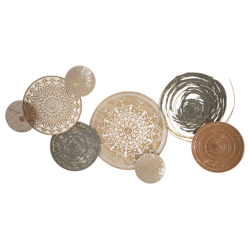 Grande Décoration murale design bohème Mandalas Métal Beige Noir Bois MDF Naturel Blanc Boho 167 cm 
