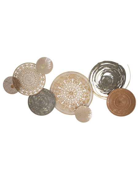 Grande Décoration murale design bohème Mandalas Métal Beige Noir Bois MDF Naturel Blanc Boho 167 cm 