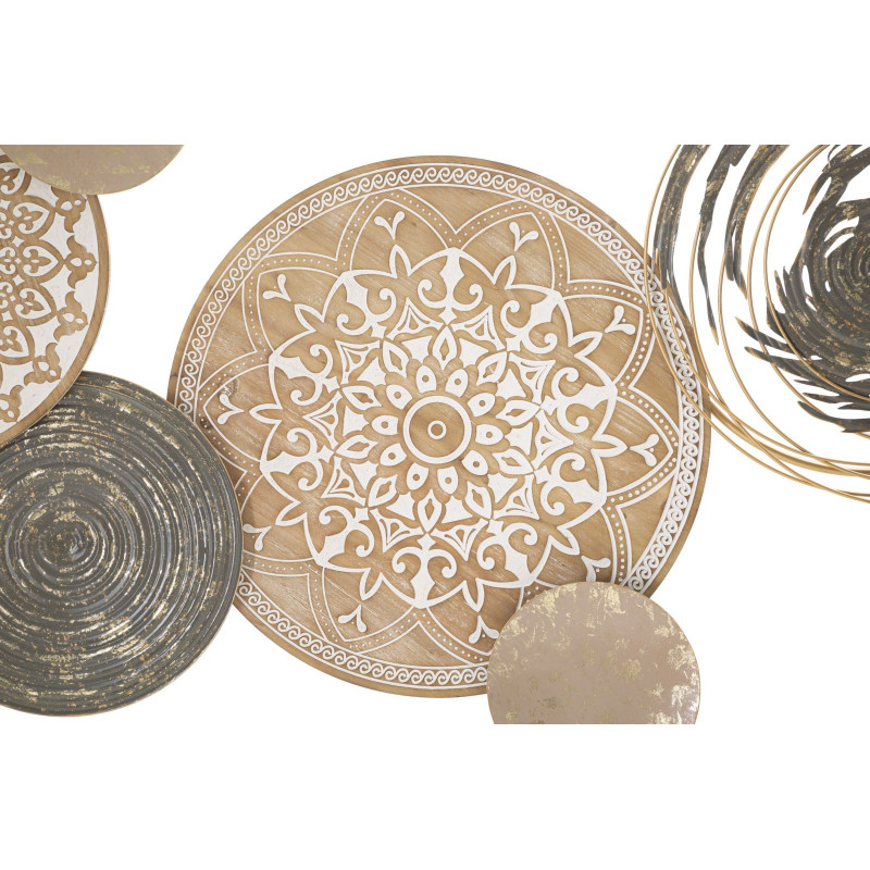 Grande Décoration murale design bohème Mandalas Métal Beige Noir Bois MDF Naturel Blanc Boho 167 cm 
