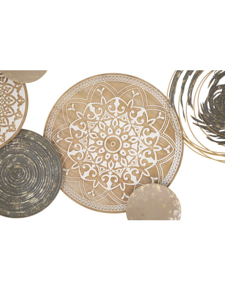 Grande Décoration murale design bohème Mandalas Métal Beige Noir Bois MDF Naturel Blanc Boho 167 cm 