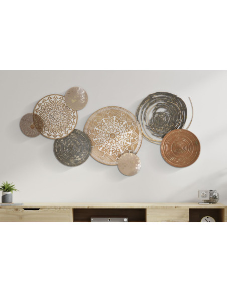 Grande Décoration murale design bohème Mandalas Métal Beige Noir Bois MDF Naturel Blanc Boho 167 cm 