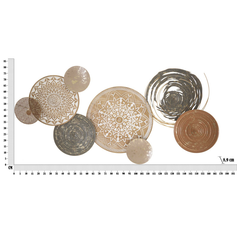 Grande Décoration murale design bohème Mandalas Métal Beige Noir Bois MDF Naturel Blanc Boho 167 cm 
