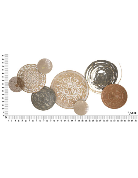 Grande Décoration murale design bohème Mandalas Métal Beige Noir Bois MDF Naturel Blanc Boho 167 cm 