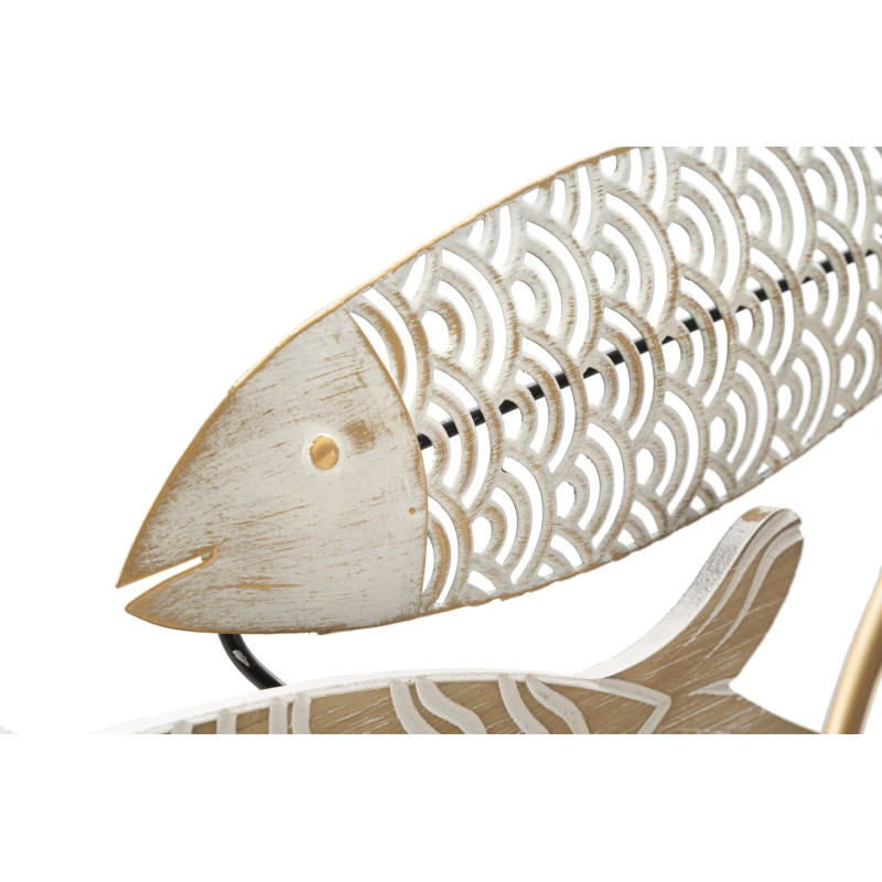 Grande Décoration murale bord de mer Poissons Métal Doré Bois MDF Naturel Blanc Fishy 142 cm 