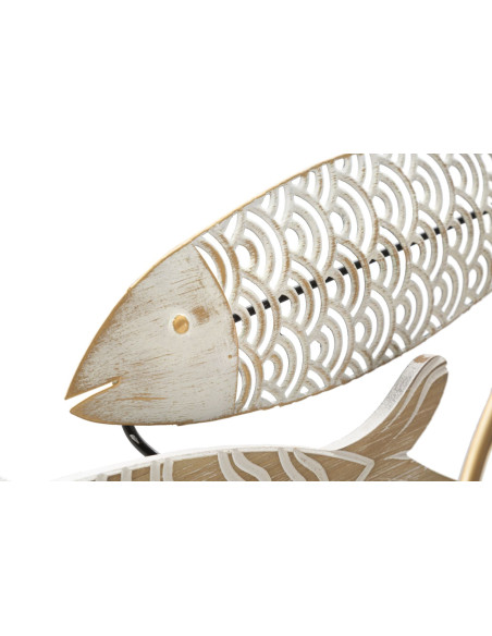 Grande Décoration murale bord de mer Poissons Métal Doré Bois MDF Naturel Blanc Fishy 142 cm 