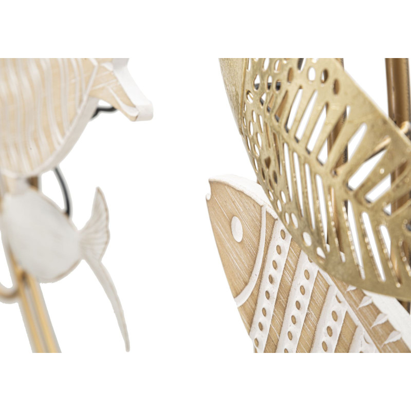 Grande Décoration murale bord de mer Poissons Métal Doré Bois MDF Naturel Blanc Fishy 142 cm 