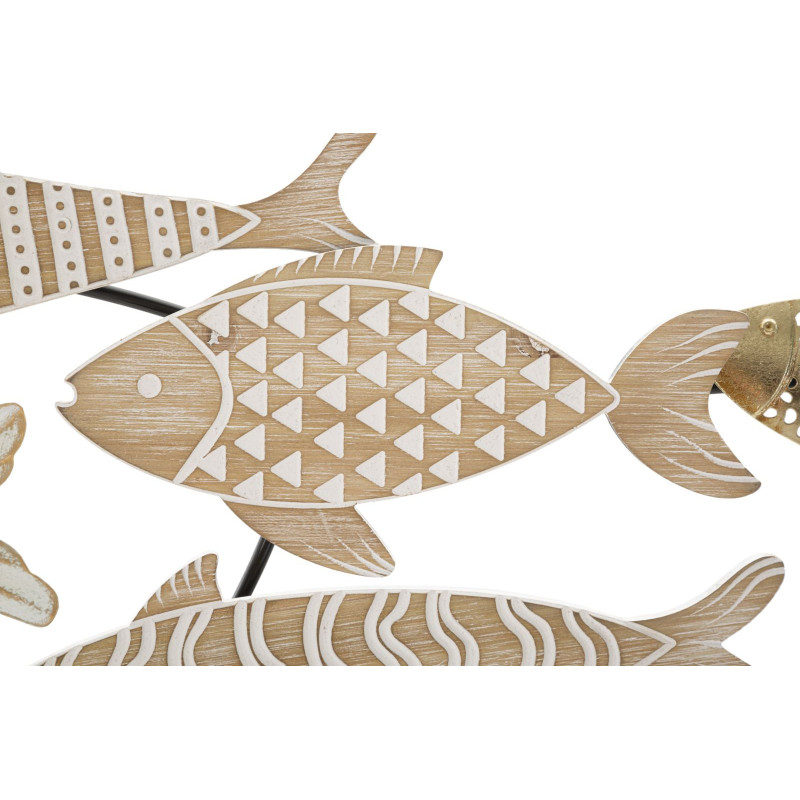 Grande Décoration murale design Poissons Bois MDF Naturel Blanc Métal Doré Noir Fishy 118 cm 