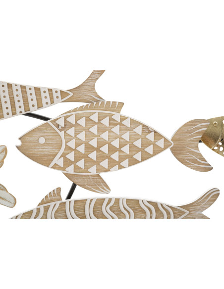 Grande Décoration murale design Poissons Bois MDF Naturel Blanc Métal Doré Noir Fishy 118 cm 