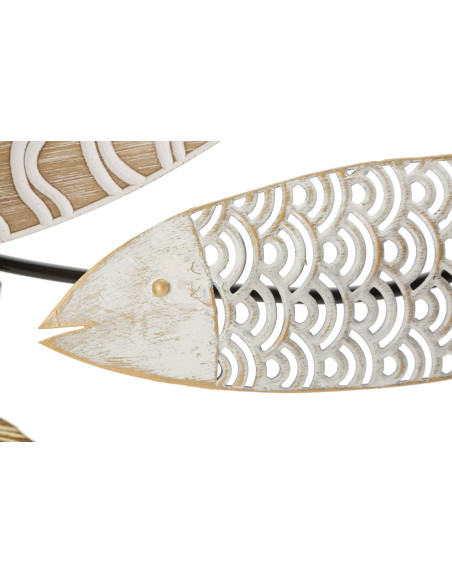 Grande Décoration murale design Poissons Bois MDF Naturel Blanc Métal Doré Noir Fishy 118 cm 