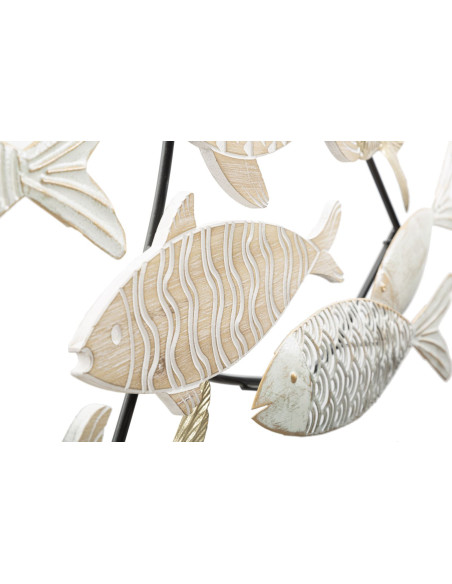 Grande Décoration murale design Poissons Bois MDF Naturel Blanc Métal Doré Noir Fishy 118 cm 