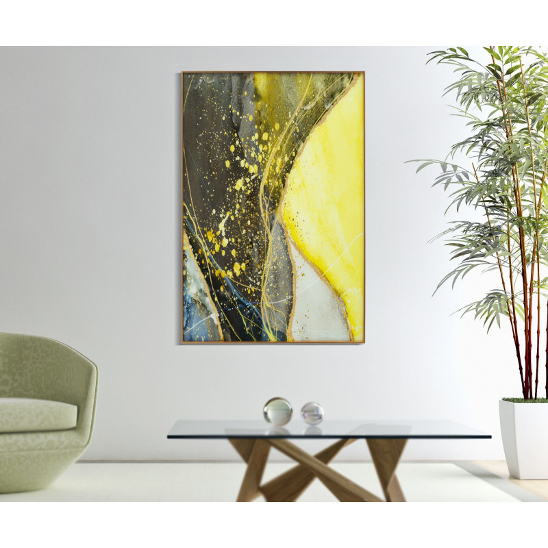 Grand Tableau design motif abstrait Cadre métal doré Verre peint Sunny 80x120 