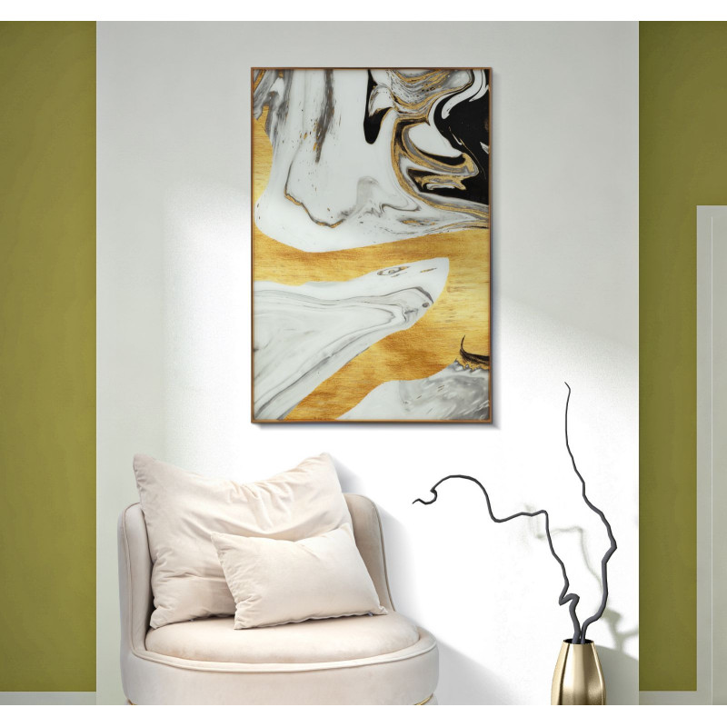 Grand Tableau design motif abstrait Cadre métal doré Verre peint Ghostly 80x120 