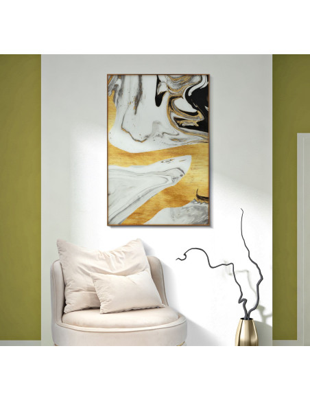 Grand Tableau design motif abstrait Cadre métal doré Verre peint Ghostly 80x120 