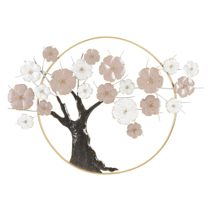 Grande Décoration murale moderne Arbre en fleur 101x72 Métal Rose Blanc crème Marron Tree 