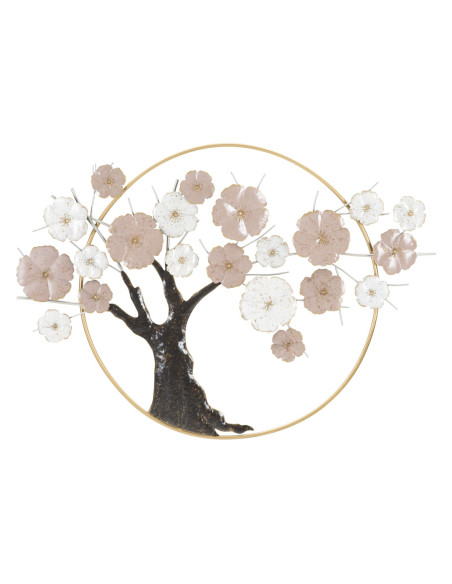 Grande Décoration murale moderne Arbre en fleur 101x72 Métal Rose Blanc crème Marron Tree 