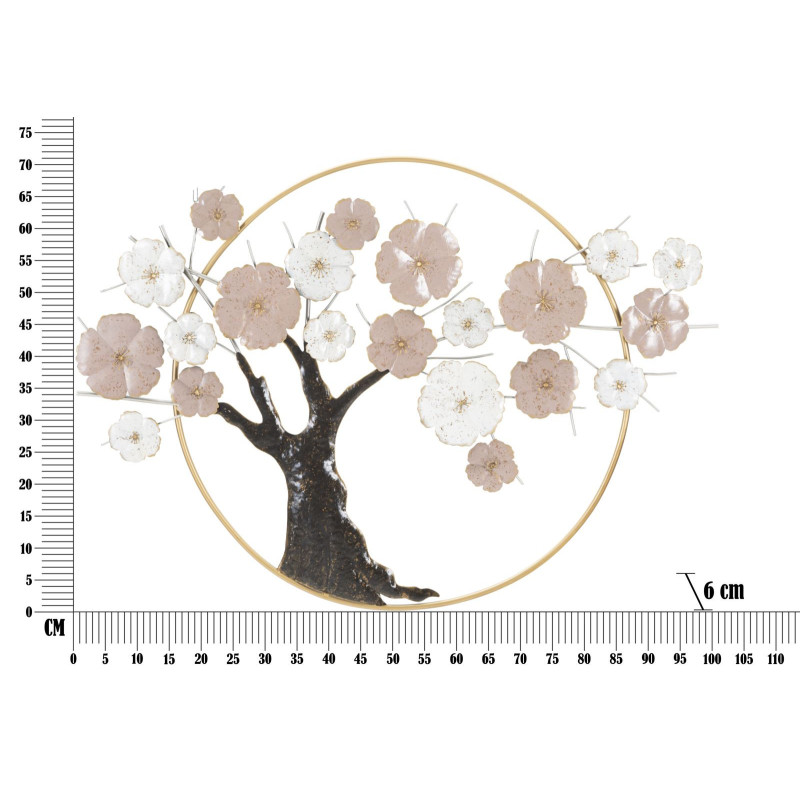 Grande Décoration murale moderne Arbre en fleur 101x72 Métal Rose Blanc crème Marron Tree 