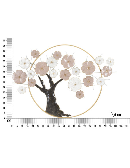 Grande Décoration murale moderne Arbre en fleur 101x72 Métal Rose Blanc crème Marron Tree 