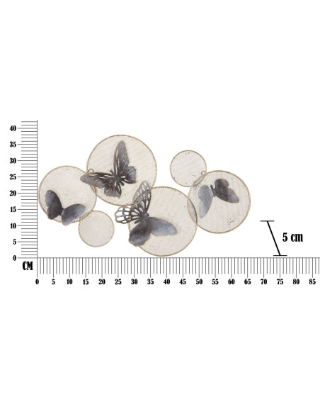 Décoration murale bohème chic Papillons 66x38 Métal Noir Doré Butterfly 
