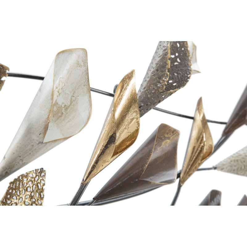 Grande Décoration murale design Feuillage Métal Beige Doré Marron Ramo 115 cm 