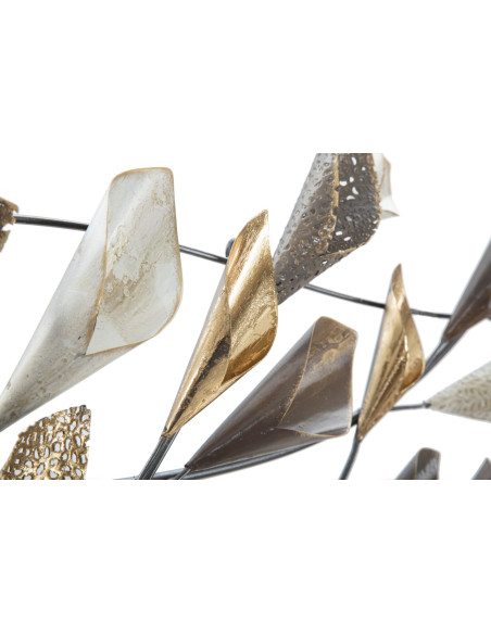 Grande Décoration murale design Feuillage Métal Beige Doré Marron Ramo 115 cm 