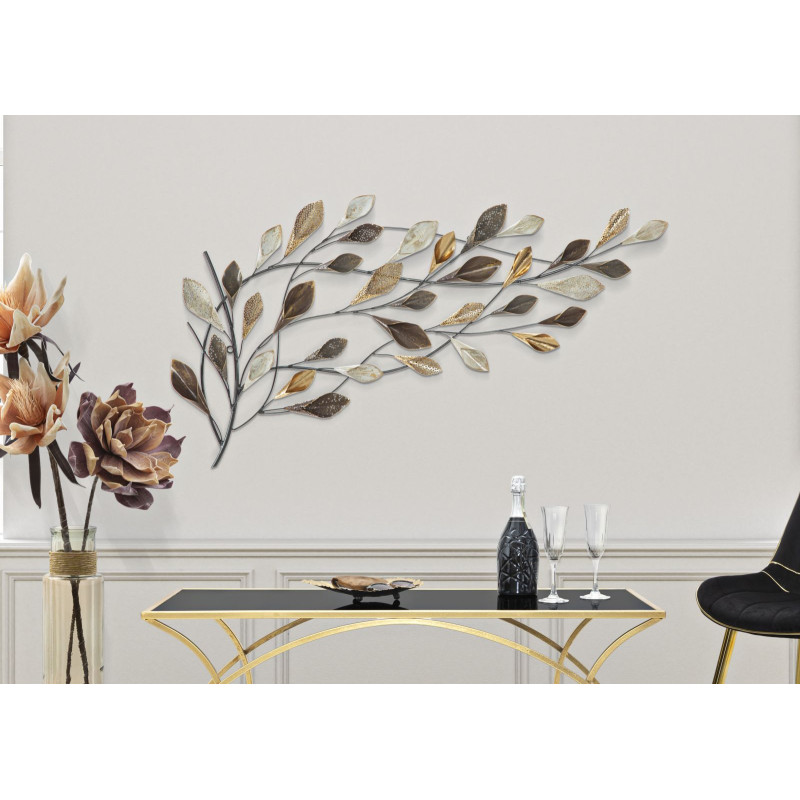 Grande Décoration murale design Feuillage Métal Beige Doré Marron Ramo 115 cm 