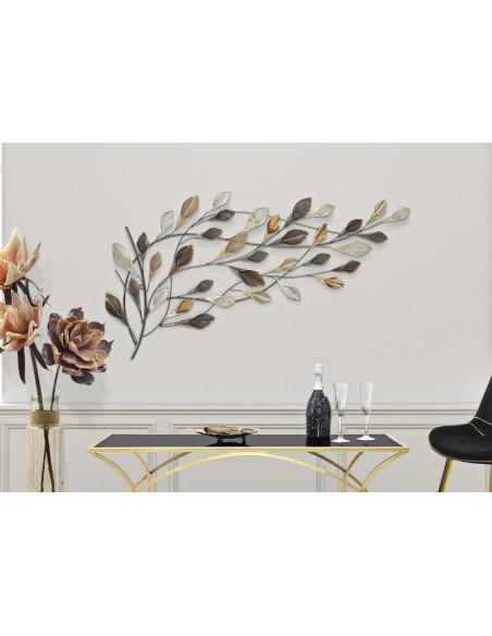 Grande Décoration murale design Feuillage Métal Beige Doré Marron Ramo 115 cm 