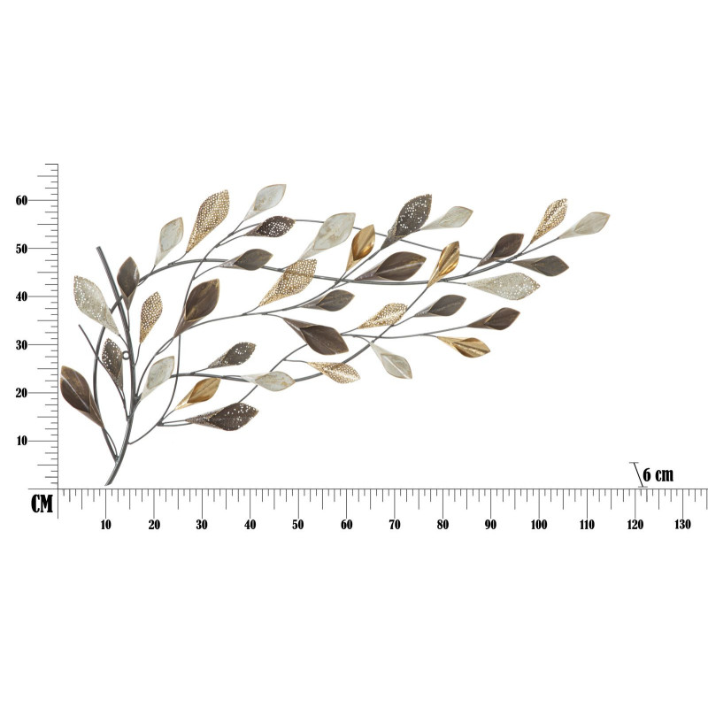 Grande Décoration murale design Feuillage Métal Beige Doré Marron Ramo 115 cm 