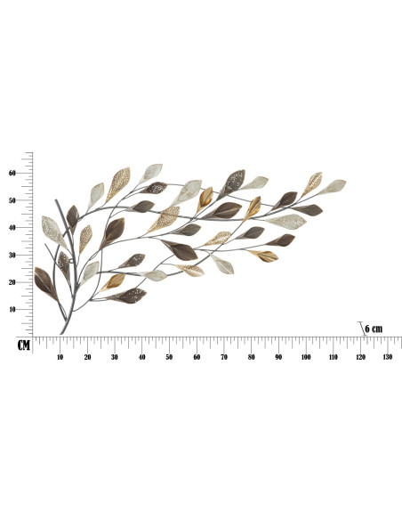 Grande Décoration murale design Feuillage Métal Beige Doré Marron Ramo 115 cm 