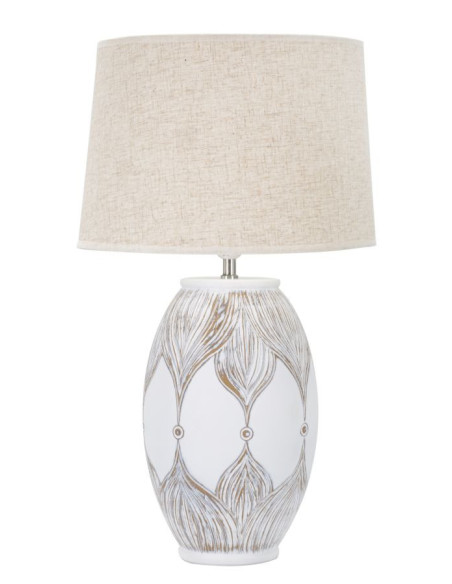 Grande Lampe à poser design art déco Résine Blanc Marron clair Tissu Beige Atene H 67 cm 