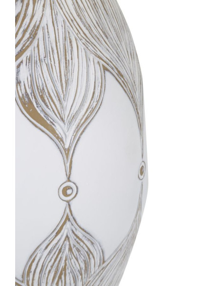 Grande Lampe à poser design art déco Résine Blanc Marron clair Tissu Beige Atene H 67 cm 